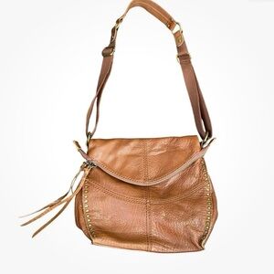 The Sak Brown Leather Shoulder Bag with Gold Details